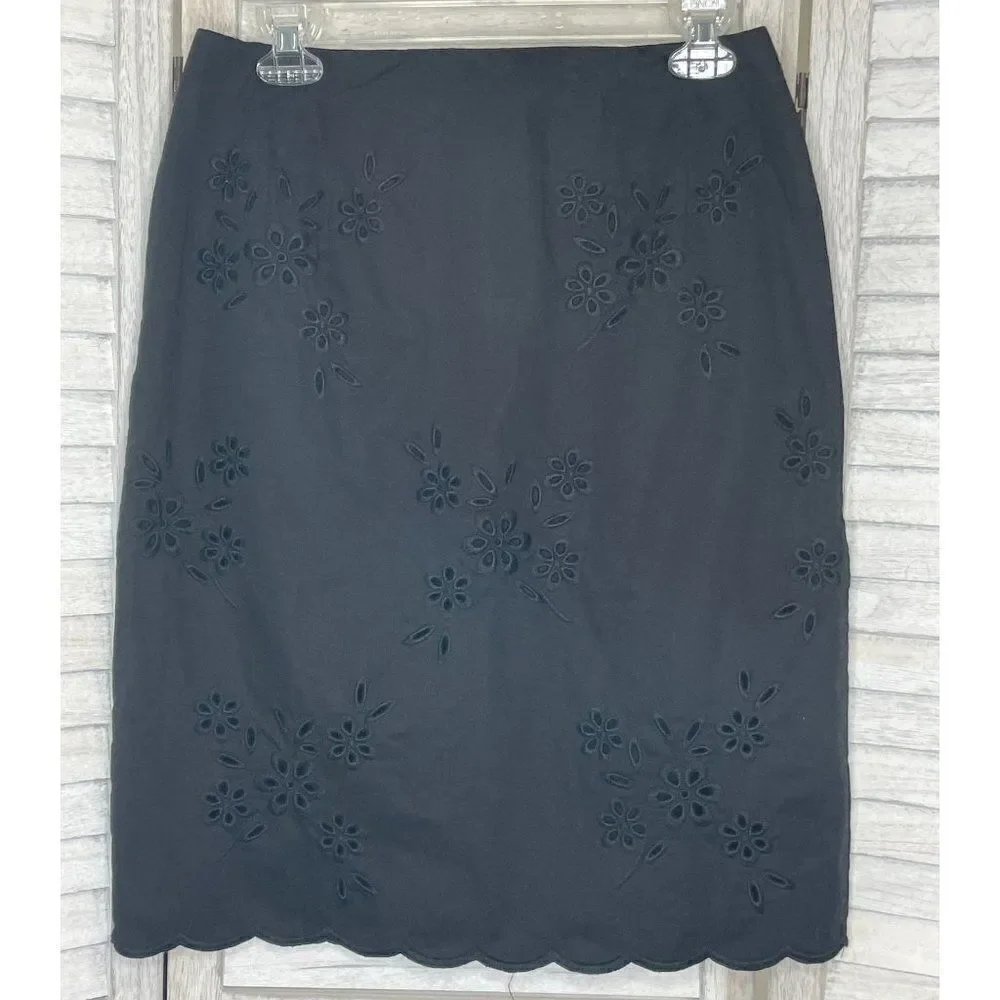 Talbots Black Floral Eyelet Skirt Size 8